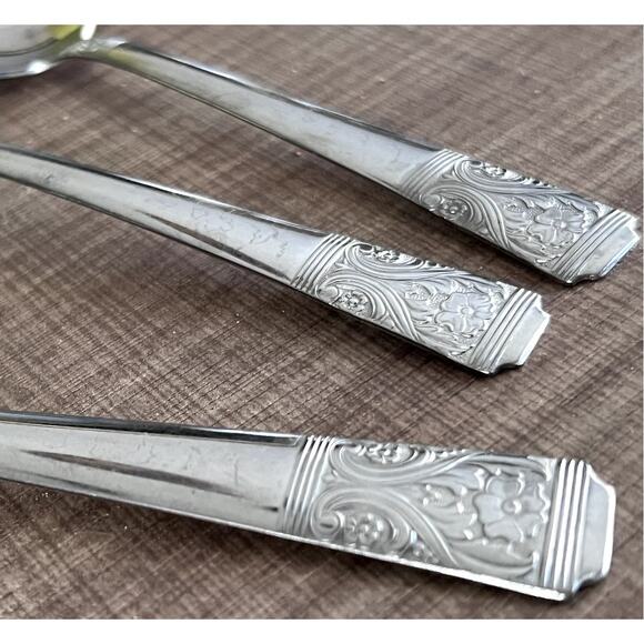 Retro Floral National Stainless Co Flatware Replacement Spoon Set of 7 USA Made - Picture 4 of 4